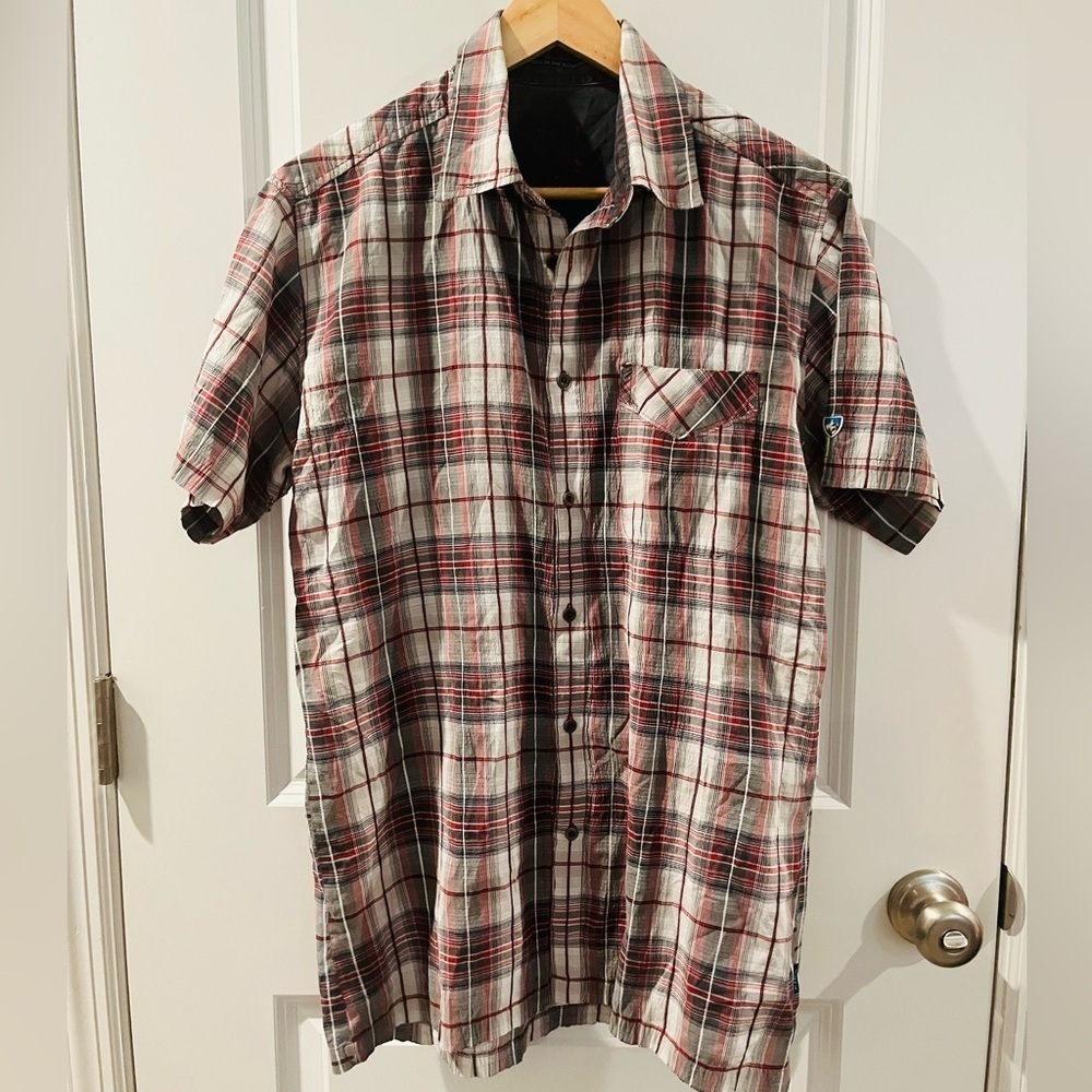 Kuhl Red Cream and Grey Plaid Shirt-short sleeve/button up